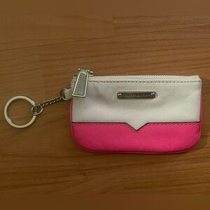 Rebecca Minkoff Hot Pink White leather Zip Coin Purse with Key Ring***